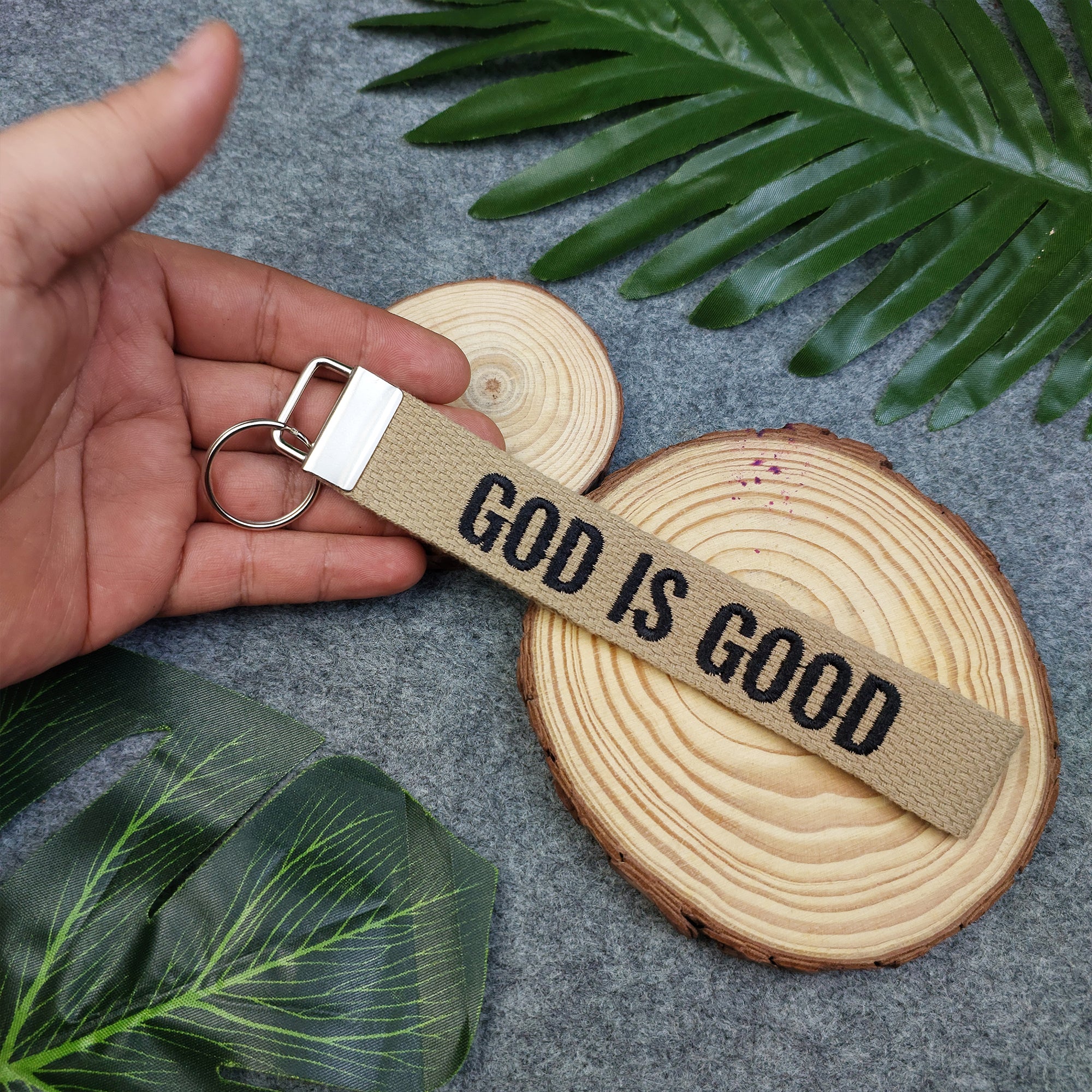 GOD IS GOOD Embroidered Christian Keychain