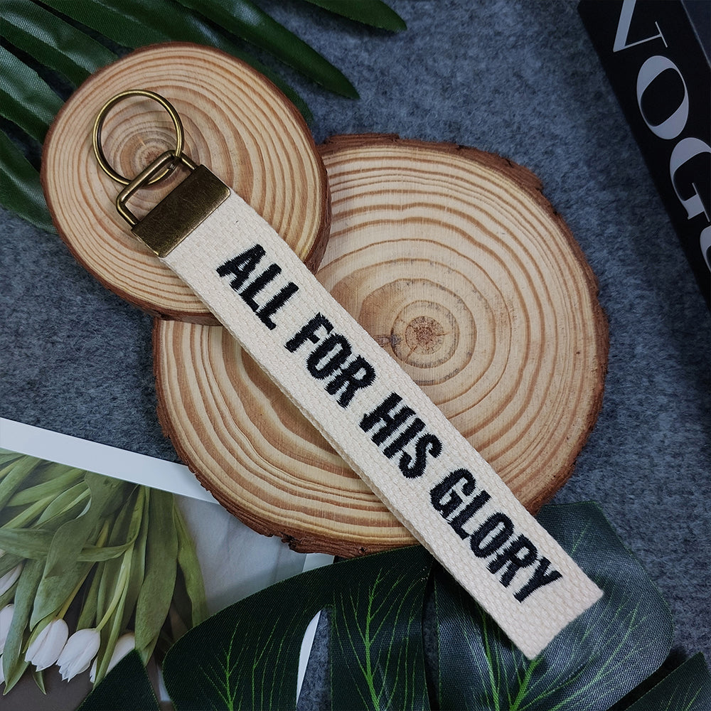 ALL FOR HIS GLORY Embroidered Christian Keychain