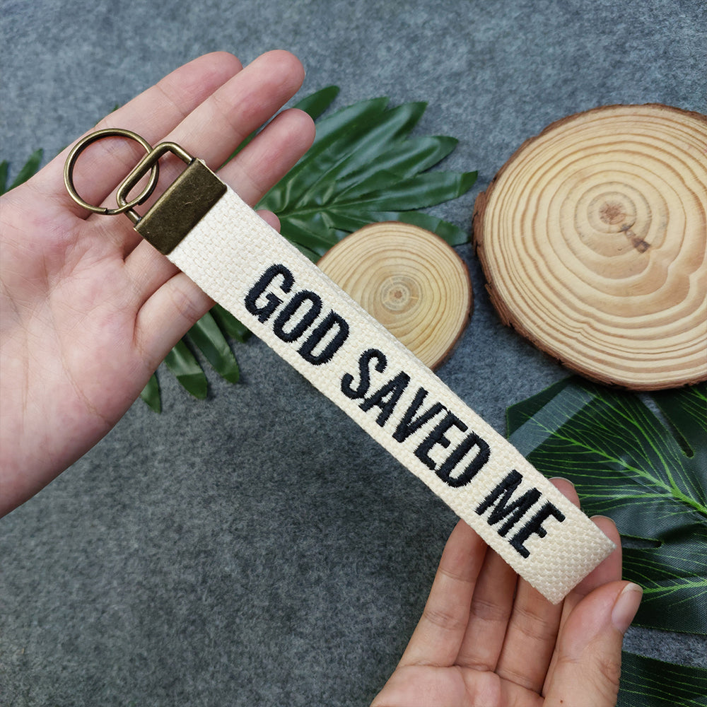 GOD SAVED ME Embroidered Christian Keychain