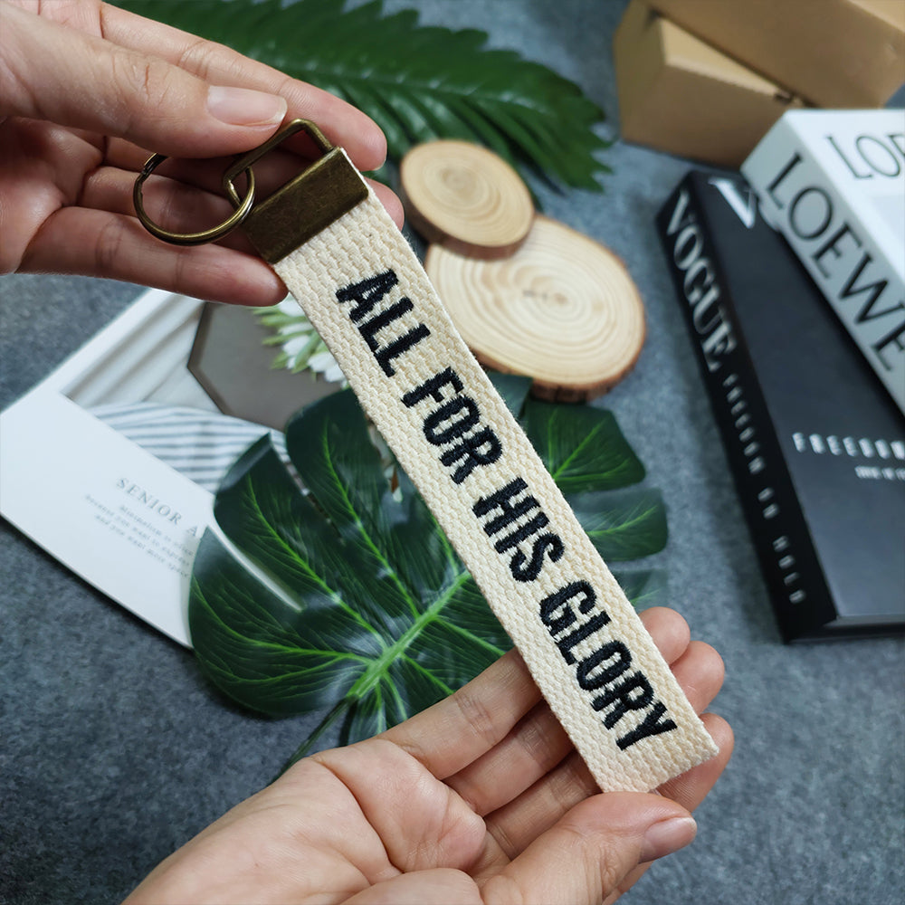 ALL FOR HIS GLORY Embroidered Christian Keychain