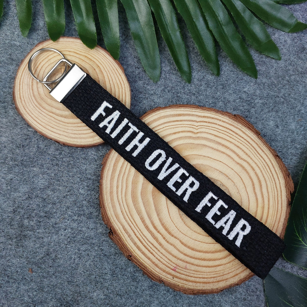 FAITH OVER FEAR Embroidered Christian Keychain
