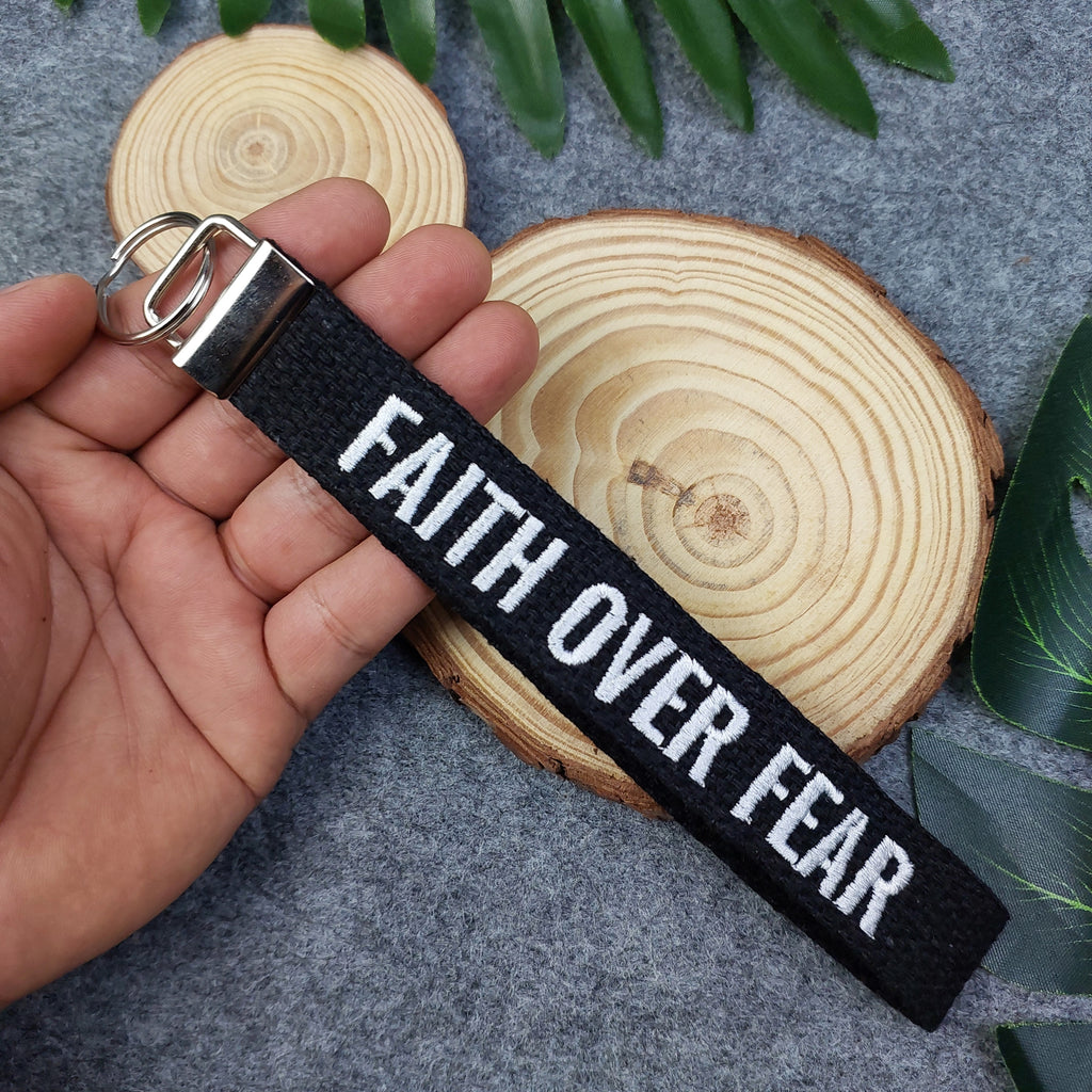 FAITH OVER FEAR Embroidered Christian Keychain