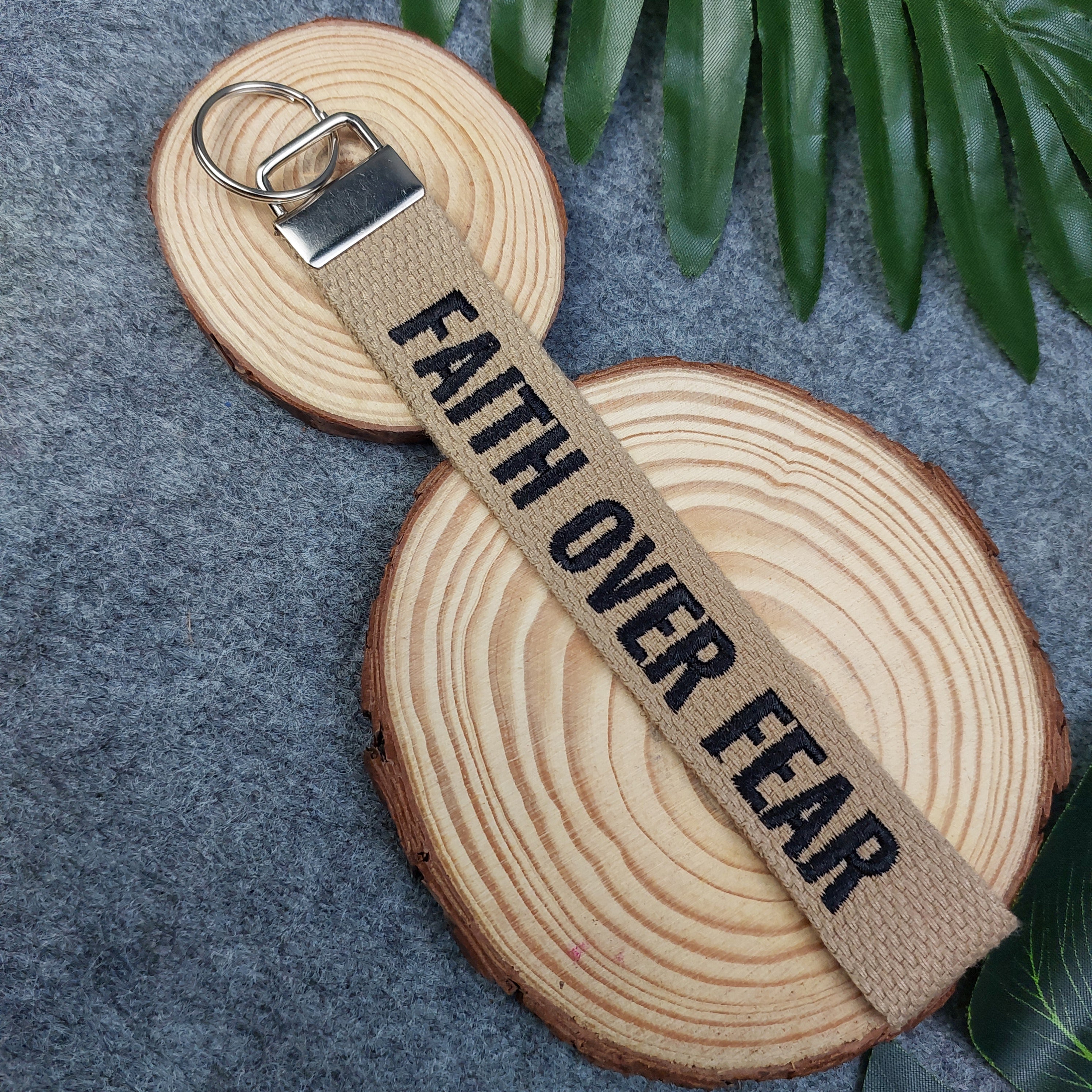 FAITH OVER FEAR Embroidered Christian Keychain