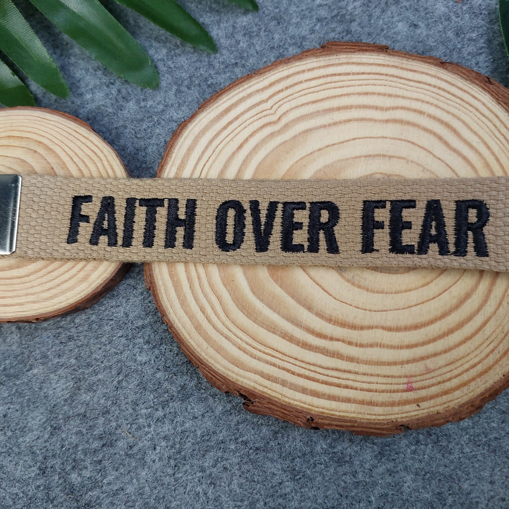 FAITH OVER FEAR Embroidered Christian Keychain