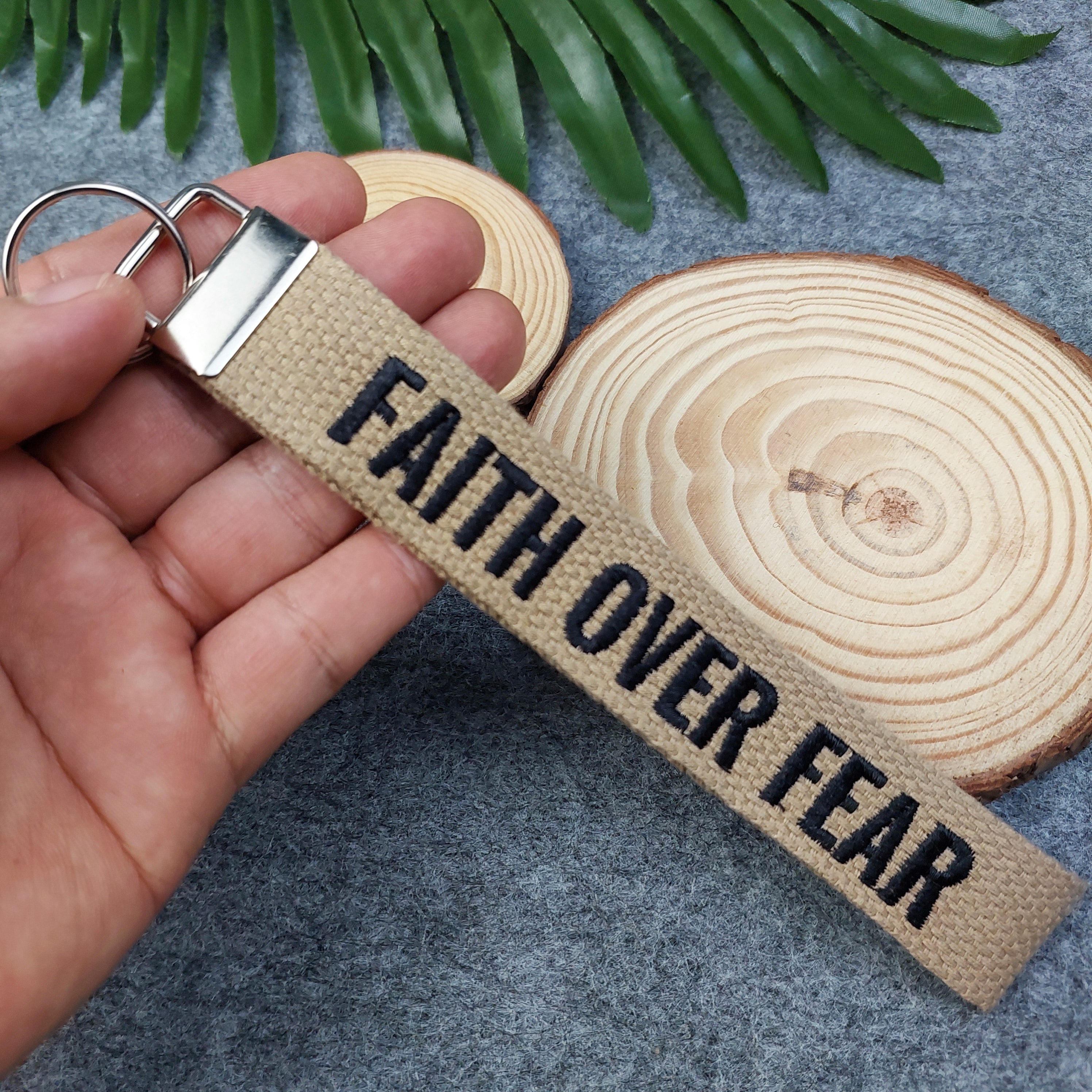FAITH OVER FEAR Embroidered Christian Keychain