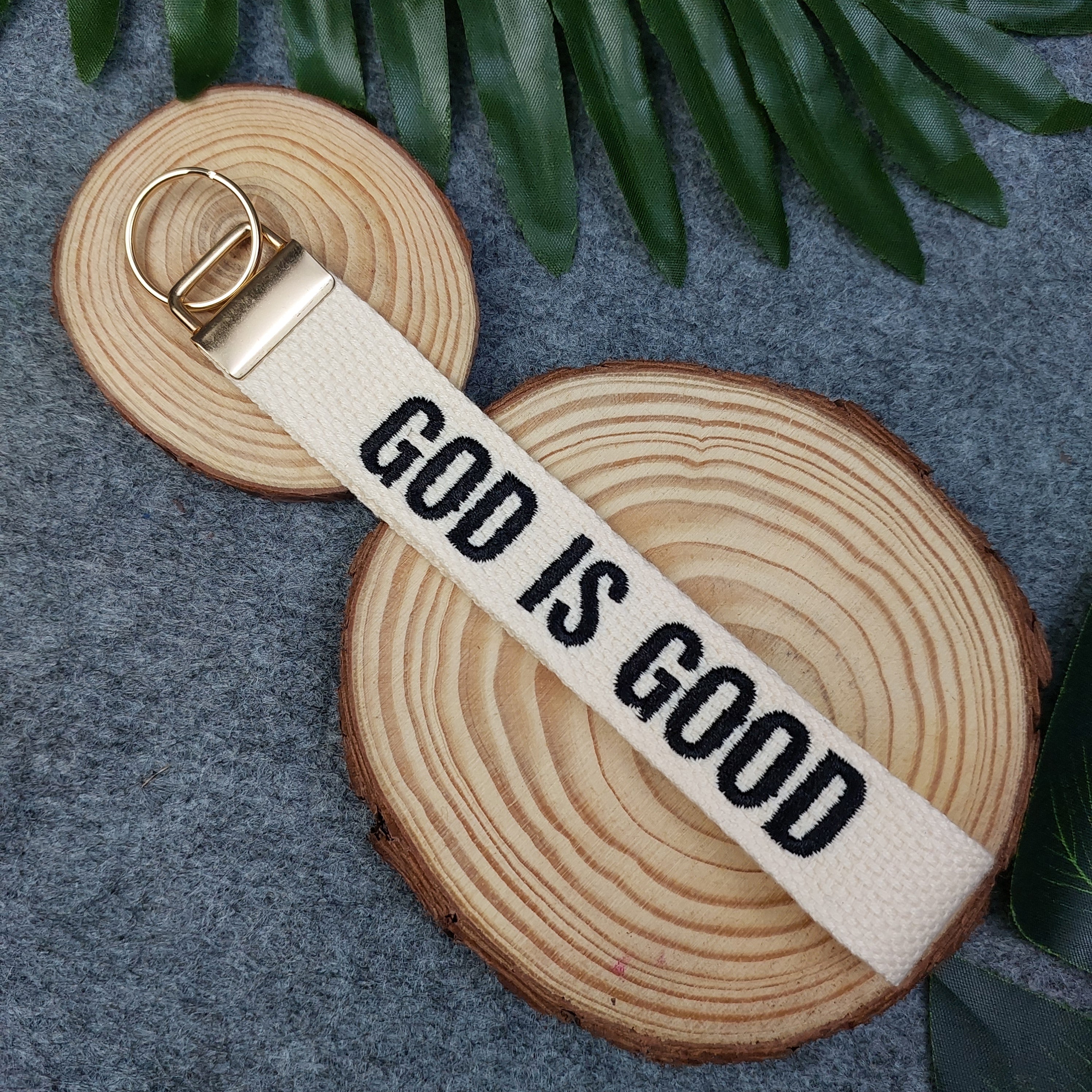 GOD IS GOOD Embroidered Christian Keychain