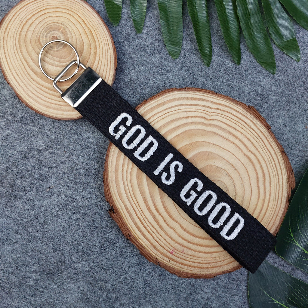 GOD IS GOOD Embroidered Christian Keychain