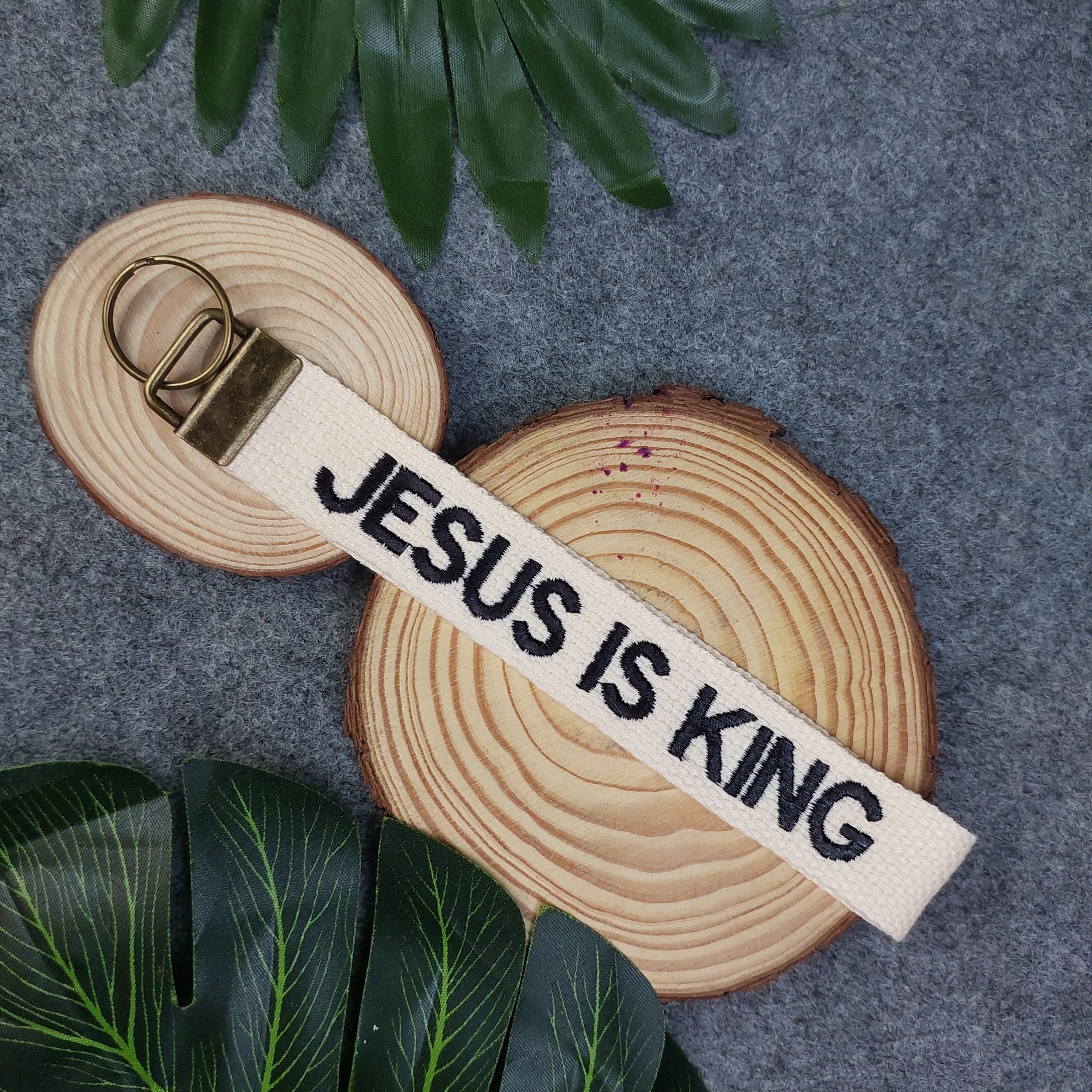 JESUS IS KING Embroidered Christian Keychain