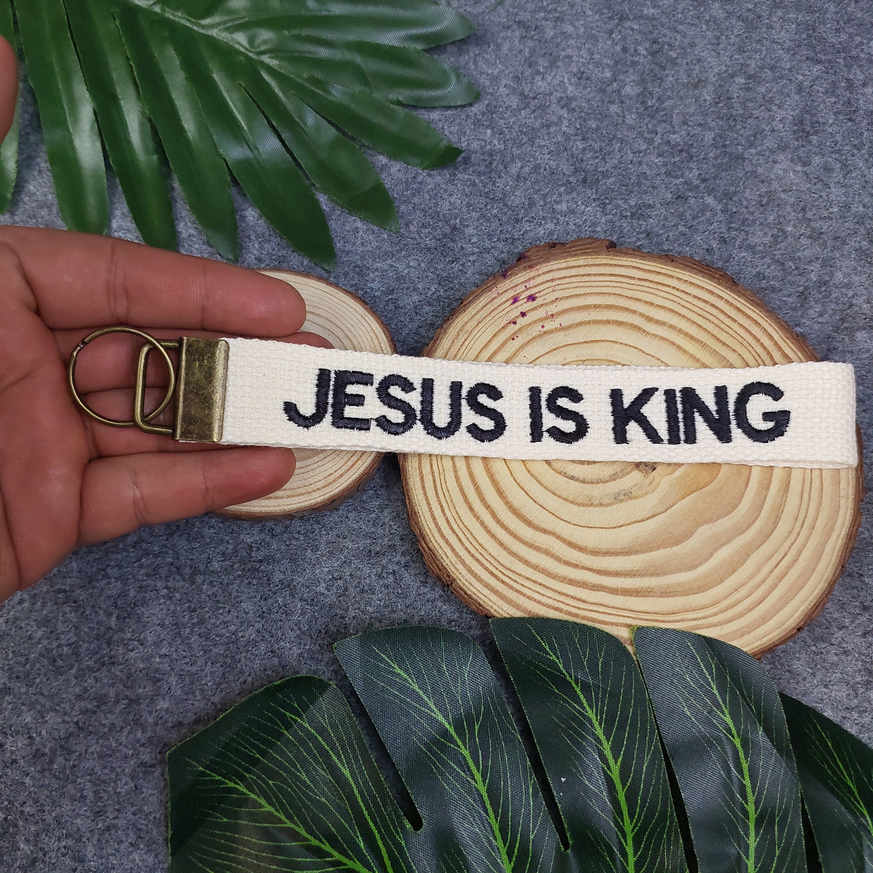 JESUS IS KING Embroidered Christian Keychain