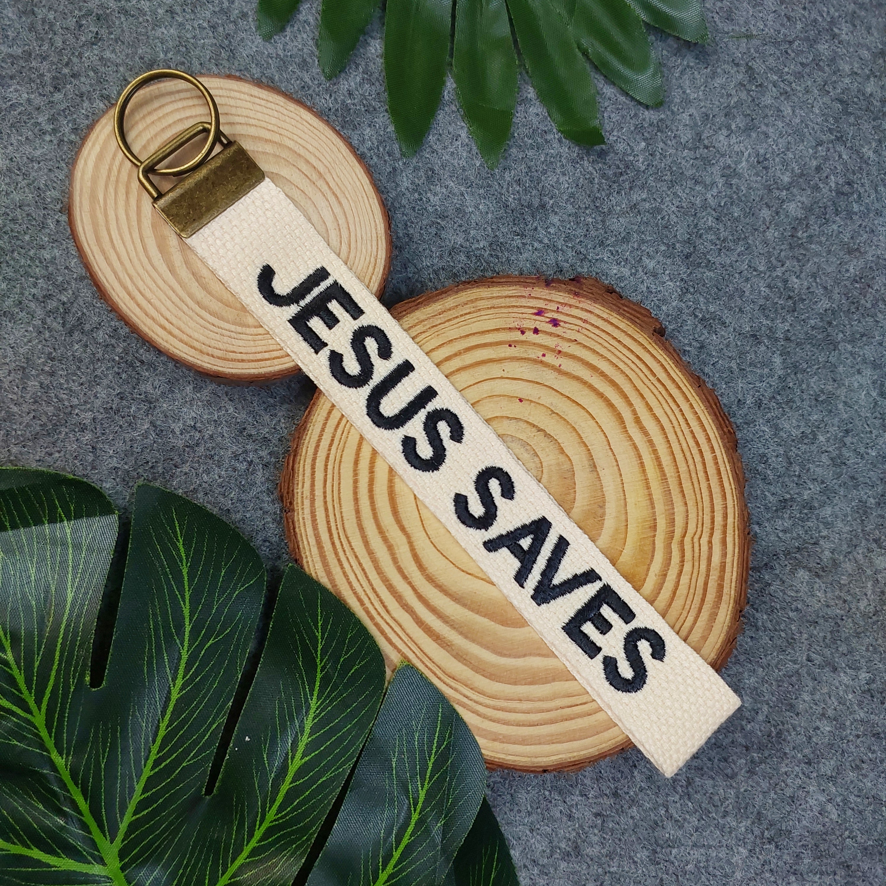 JESUS SAVES Embroidered Christian Keychain