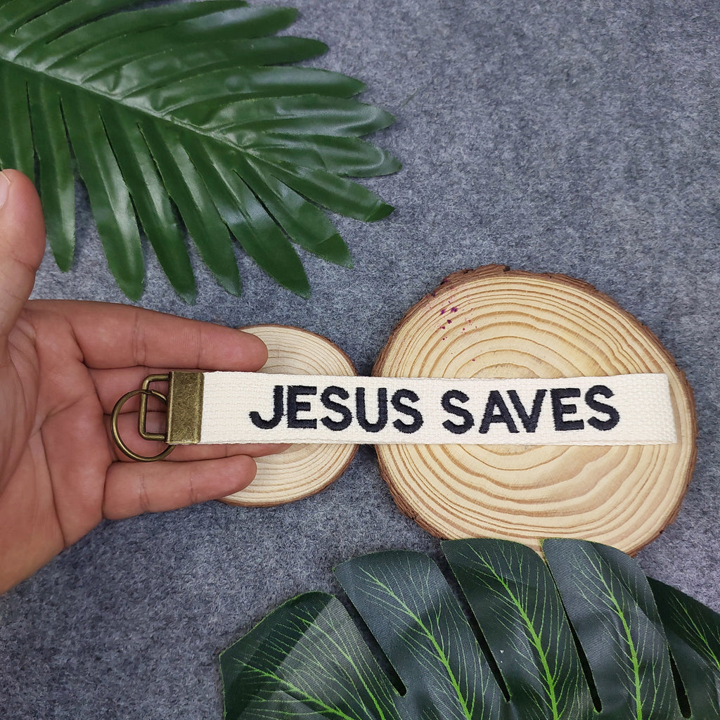 JESUS SAVES Embroidered Christian Keychain