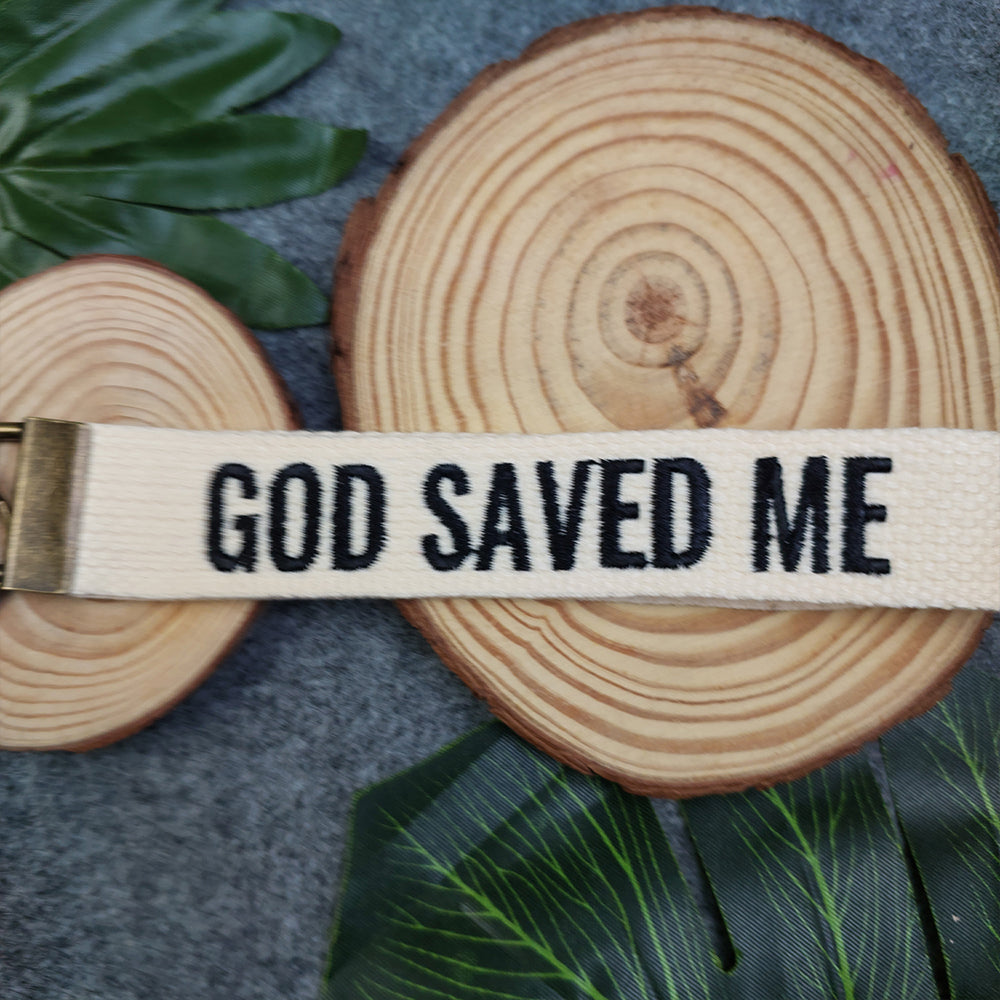 GOD SAVED ME Embroidered Christian Keychain