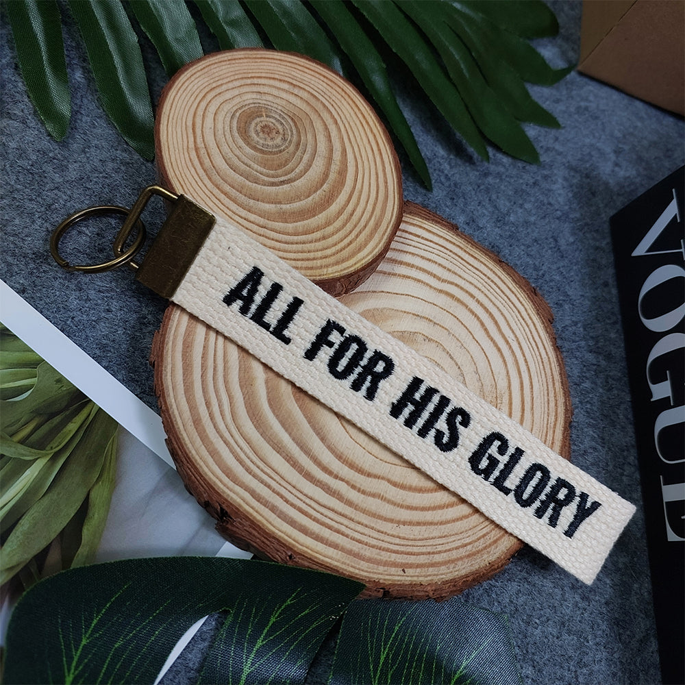 ALL FOR HIS GLORY Embroidered Christian Keychain